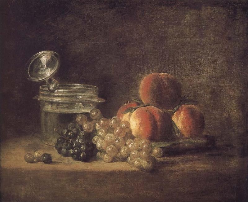 Jean Baptiste Simeon Chardin Cold peach fruit baskets with wine grapes oil painting image